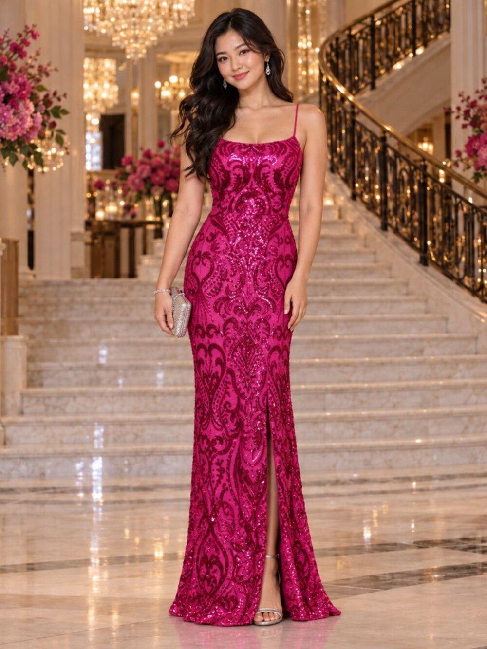 NWT Hot Pink Sparkly Mermaid Prom Formal Dress Size 8